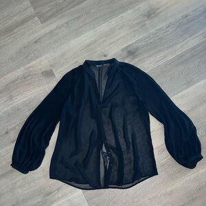 Zara Basic Black Sheer Blouse with Pleated Sleeves